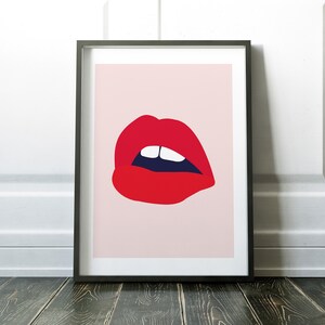 Red Lips Salmon Digital Print, Bold Fashion Lipstick Woman Poster Print, Colour Gallery Wall Art, Kitchen Sign, Bedroom Home Decor Picture