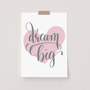 Set of 3 Gallery Wall Art Poster Prints, Girls Rule Unicorn Dream Big Heart Prints, Grey Pink Girls Room Nursery Kids Decor, Digital Picture image 5