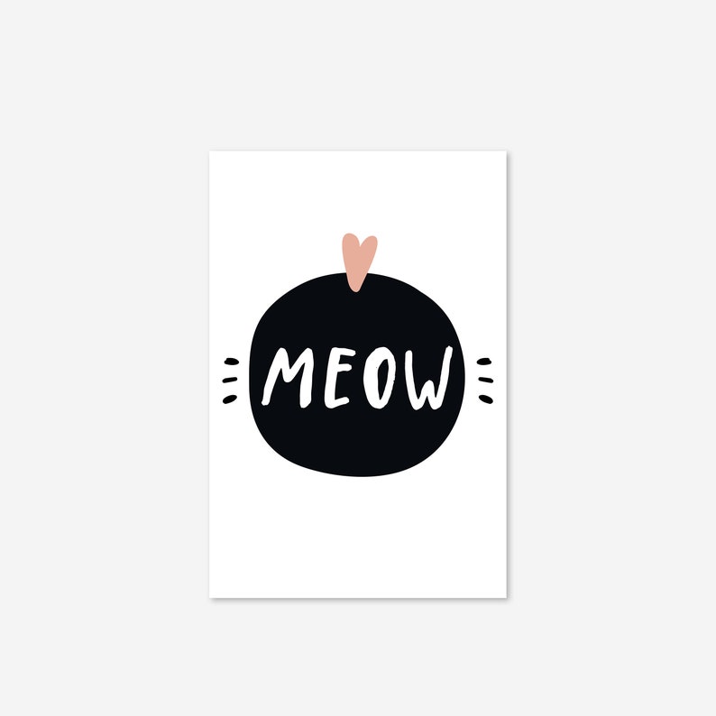 Scandi Meow Cat Circle Animal Typography Home Baby Girl Boy Unisex Nursery Kid Room Bedroom Gallery Poster Gicl\u00e9e Print Picture Wall Art