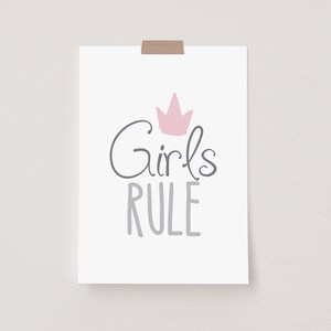 Set of 3 Gallery Wall Art Poster Prints, Girls Rule Unicorn Dream Big Heart Prints, Grey Pink Girls Room Nursery Kids Decor, Digital Picture image 3