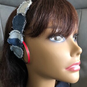 NEW - Shades of Blue Black Patchwork Denim Circles Hippie-Boho Headband