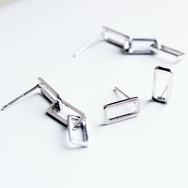 Silver Dangle Earrings, Silver Studs, Geometric Earrings, Rectangle Earrings, Minimalist Earrings, Minimal Jewellery, Modern Earrings, Gift
