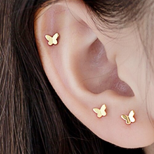 hypoallergenic minimal earrings girls earrings Childs earrings silver earrings cute Tiny Pink & Pink Butterfly earrings