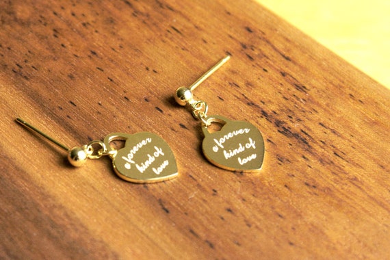 Dainty Heart Shape Disk Earrings Gold Heart Charm Earrings Etsy Uk