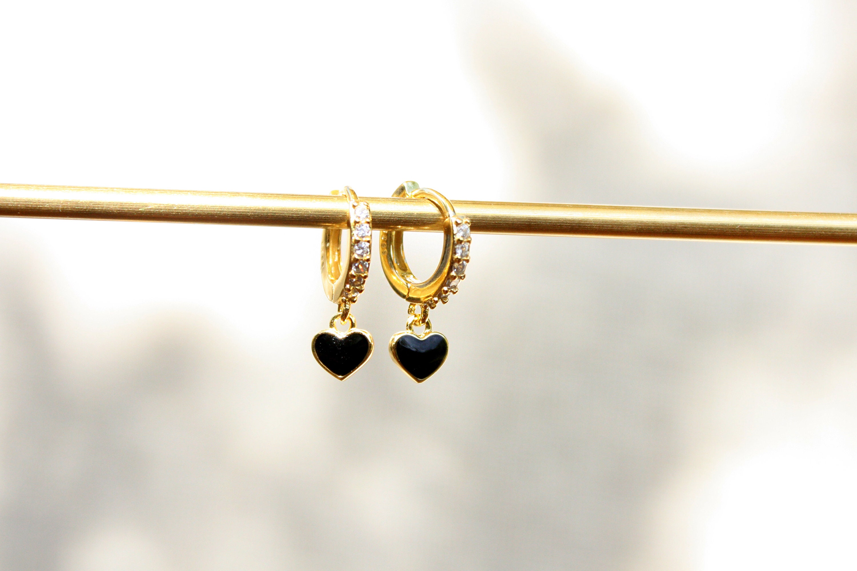 Dainty Gold Hoop Earrings Heart Charm Hoops Heart Drop Etsy