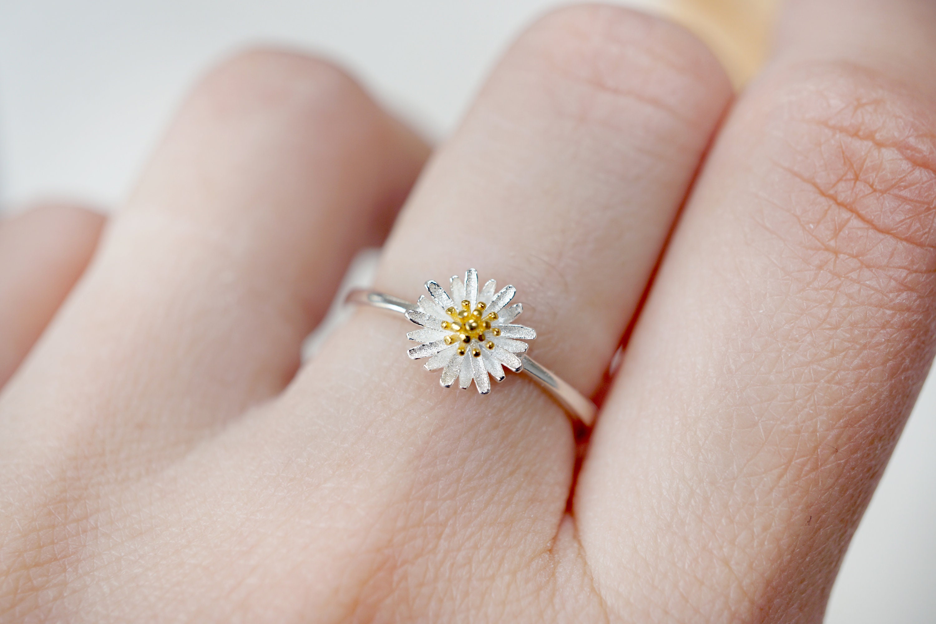 Dainty Silver Daisy Ring Simple Flower Ring Stacking Ring Etsy UK