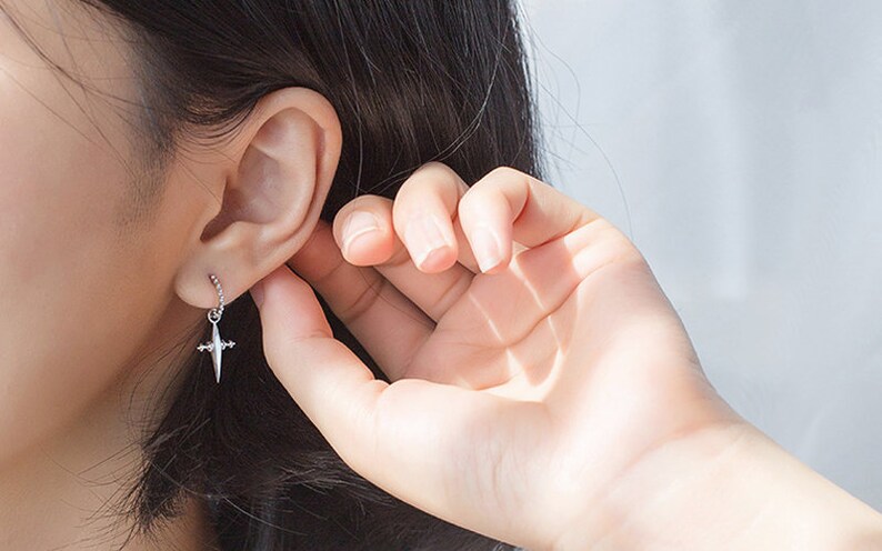 Gold Hoop Earrings with Cross Charm Small Huggie Hoop Earrings Gift Hoop Stud with Cross Drop Earrings Minimalist Earrings
