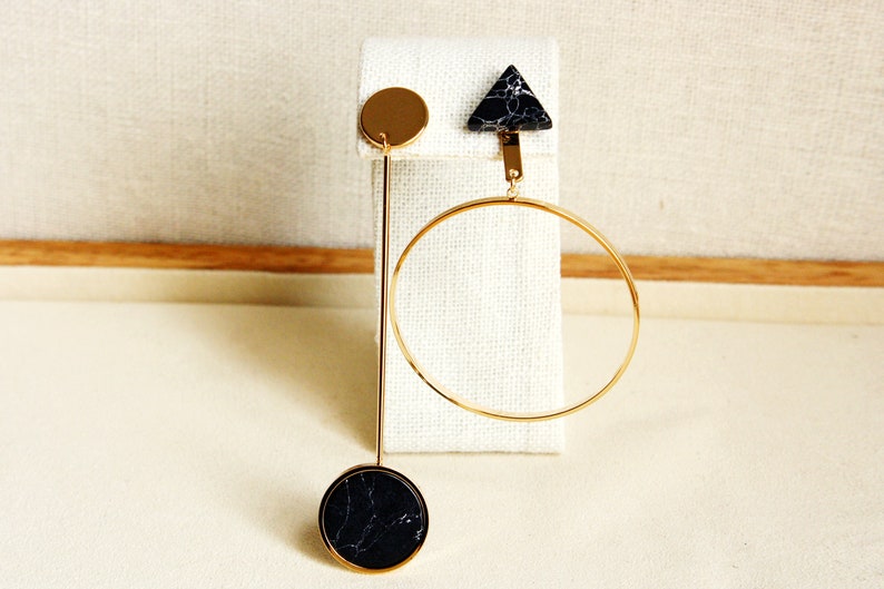 Mismatched Statement Earrings Asymmetrical Gold Dangle Etsy UK