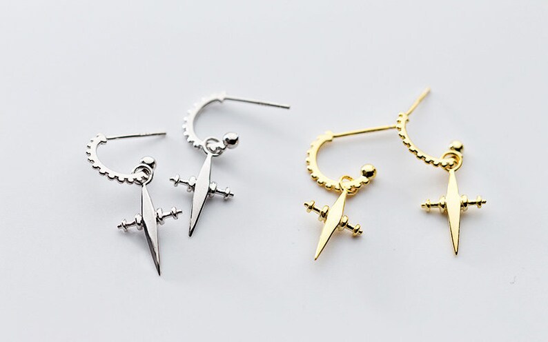 Gold Hoop Earrings with Cross Charm Small Huggie Hoop Earrings Gift Hoop Stud with Cross Drop Earrings Minimalist Earrings