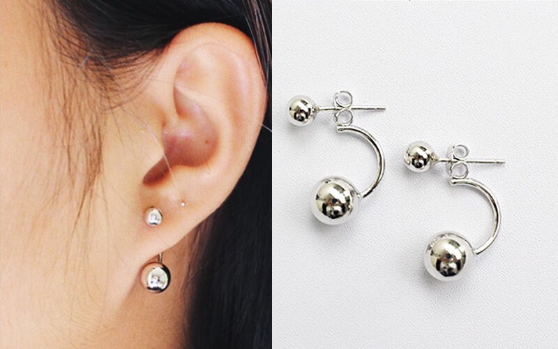 Silver Ear Jacket Double Ball Ear Jacket Ball Earrings Etsy UK