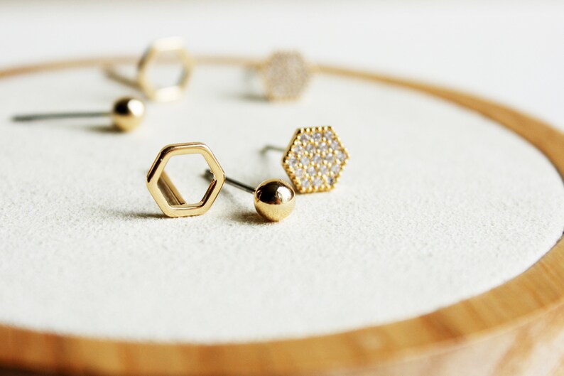 Gold Mix and Match Studs Mismatched Earring Set Geometric Etsy UK