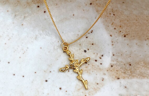 Gold Rose Cross Pendant Gold Cross 