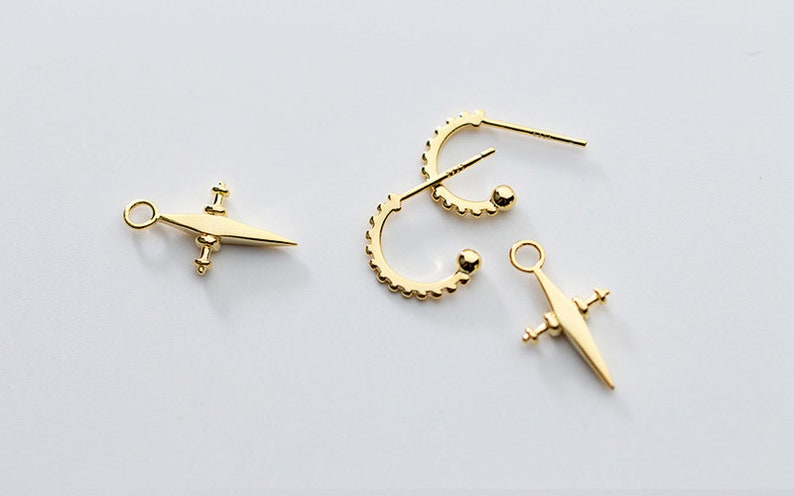 Gold Hoop Earrings with Cross Charm Small Huggie Hoop Earrings Gift Hoop Stud with Cross Drop Earrings Minimalist Earrings