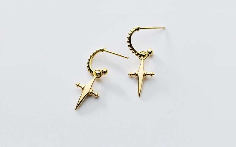 Gold Hoop Earrings with Cross Charm Small Huggie Hoop Earrings Gift Hoop Stud with Cross Drop Earrings Minimalist Earrings