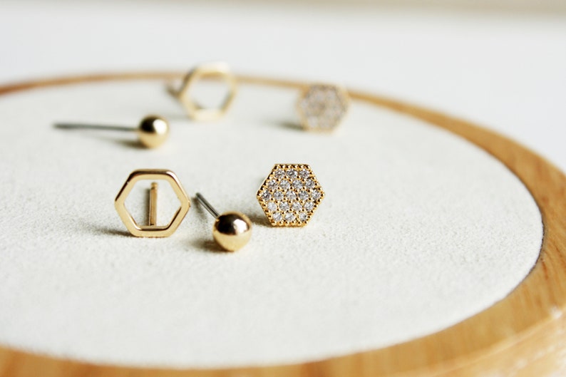 Gold Mix and Match Studs Mismatched Earring Set Geometric Etsy