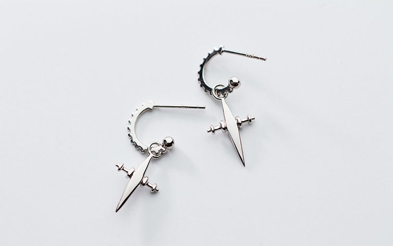 Gold Hoop Earrings with Cross Charm Small Huggie Hoop Earrings Gift Hoop Stud with Cross Drop Earrings Minimalist Earrings