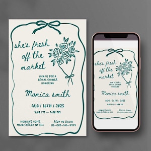 Off The Market Bridal Shower Invitation Template, Farmer&#39;s Market Shower Invite, She&#39;s Off Market Instant Download, Editable Corjl