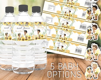 Bee Gender Reveal Bottle Label: Yellow & White Party Favors (Printable Corjl)