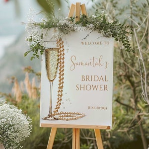 Pearls & Prosecco Bridal Shower Welcome Sign: Editable Poster (CORJL)