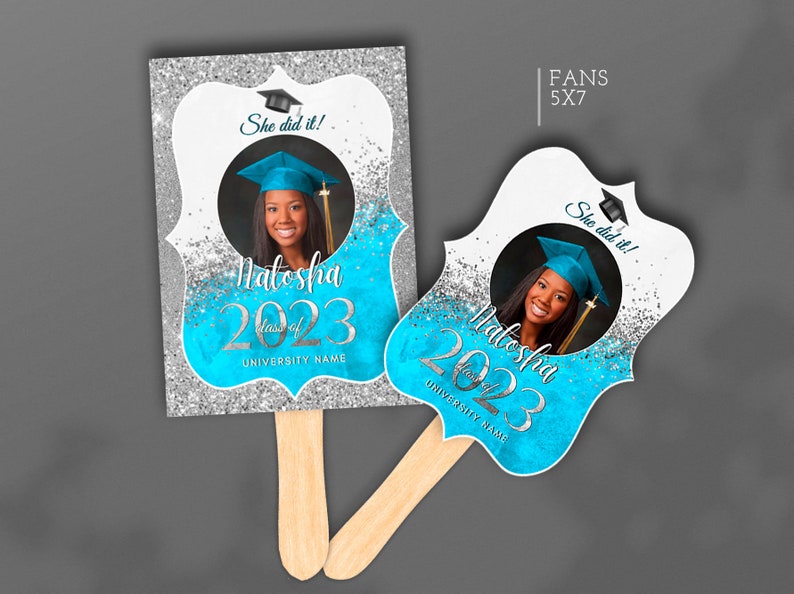 Editable Light Blue Silver Graduation Party Decorations Fans - Etsy