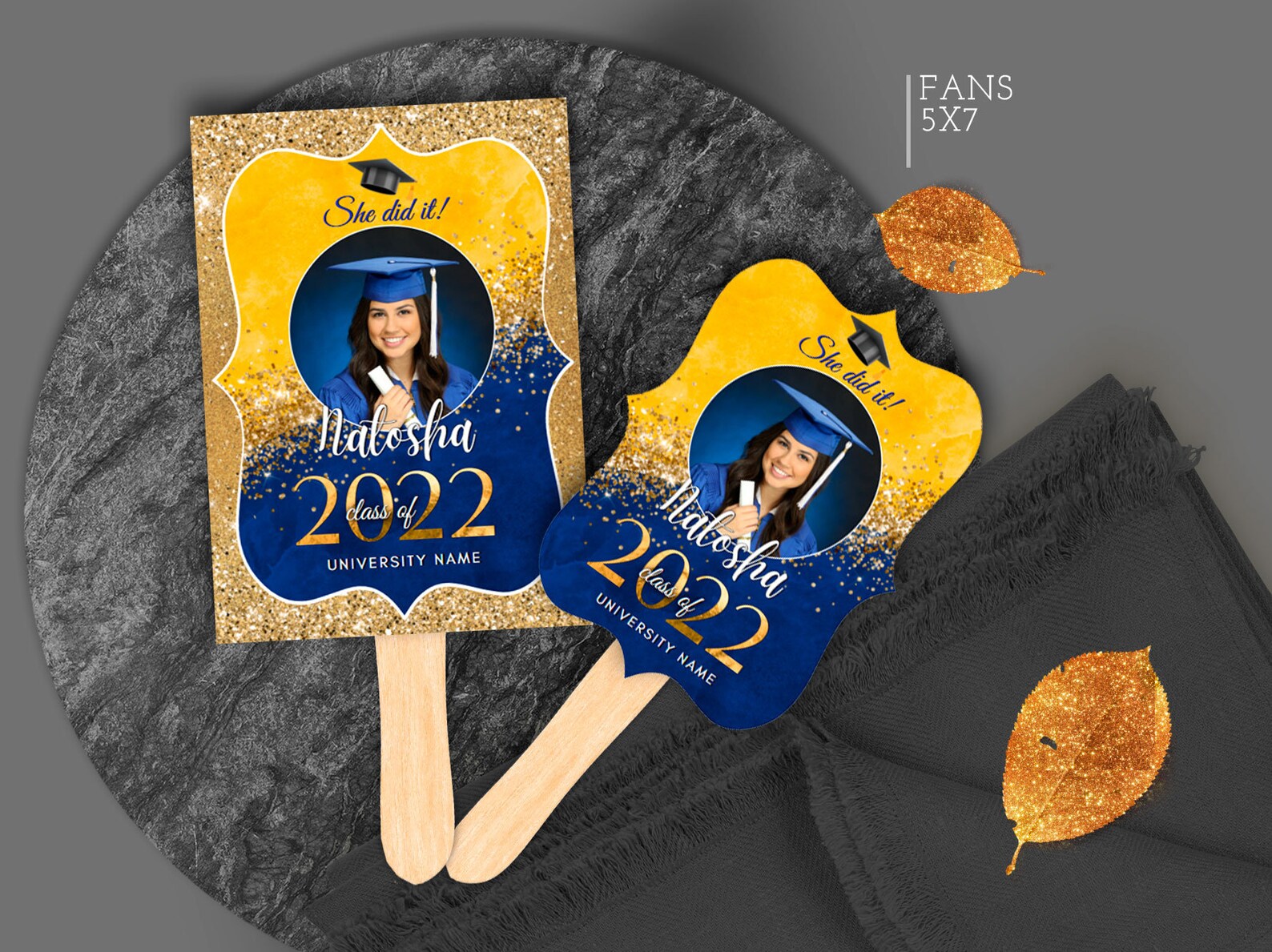 Editable Graduation Yellow Blue Fans Senior 2022 Favors - Etsy