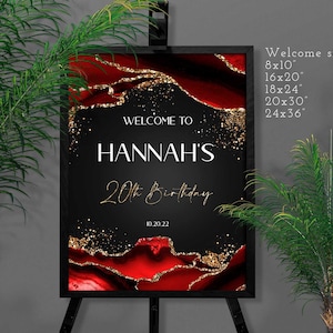 Red Black Gold Birthday Welcome Sign Template (Digital Download)