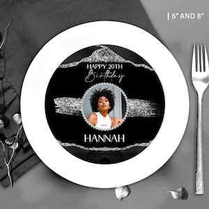 Glam Modern Black Silver Charger Plate Inserts birthday favor party supplies Any AGE decoration printable digital instant download Corjl