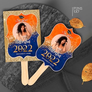 Editable Orange Blue Graduation Fan, Graduation Centerpieces Party ...