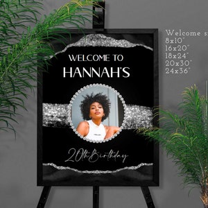 Black & Silver Glam Birthday Welcome Sign (Digital Download)