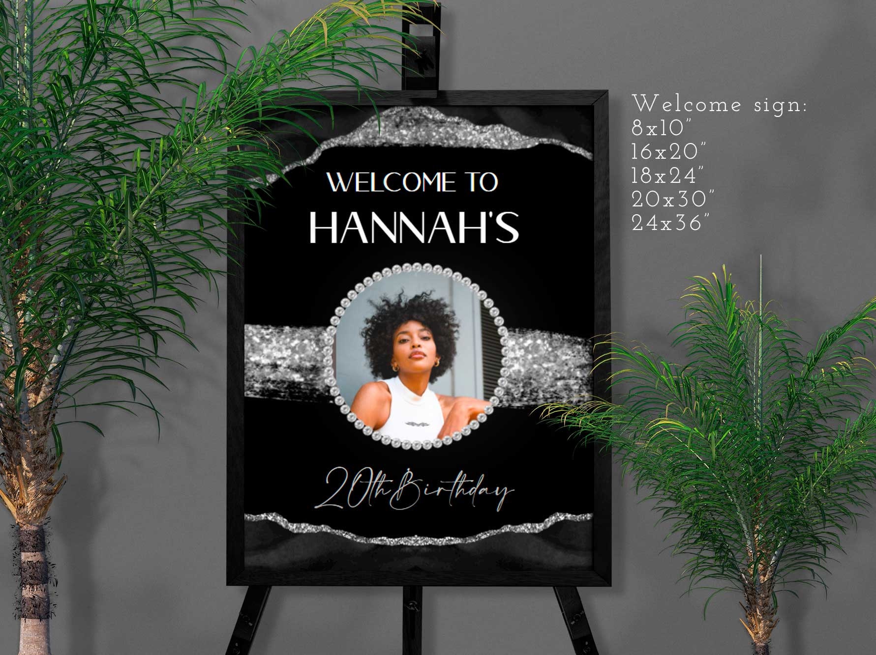 Black & Silver Glam Birthday Welcome Sign (Digital Download)