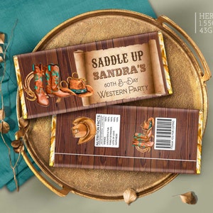 Editable Western cowgirl Candy Bar birthday decorations Rodeo party supply favors Chocolate wrapper printable download DIY Corjl ANY AGE