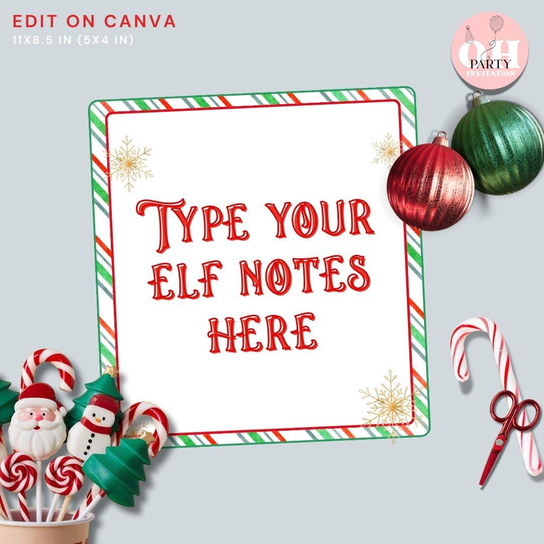 Editable Elf Note Cards Template, Christmas Elf Games (digital Download ...