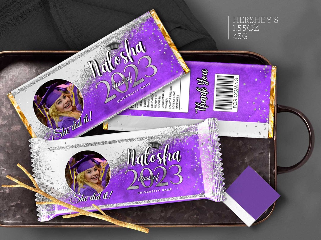 Editable Purple White Silver Graduation Party Decorations Candy Bar ...
