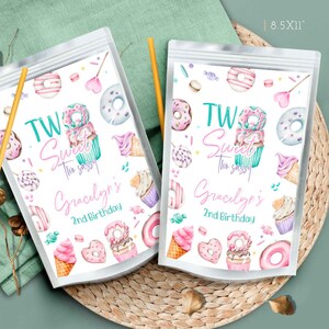 Two Sweet Juice label Donut Girl birthday party decorations favors sun juice labels party decor supplies digital download DIY on Corjl