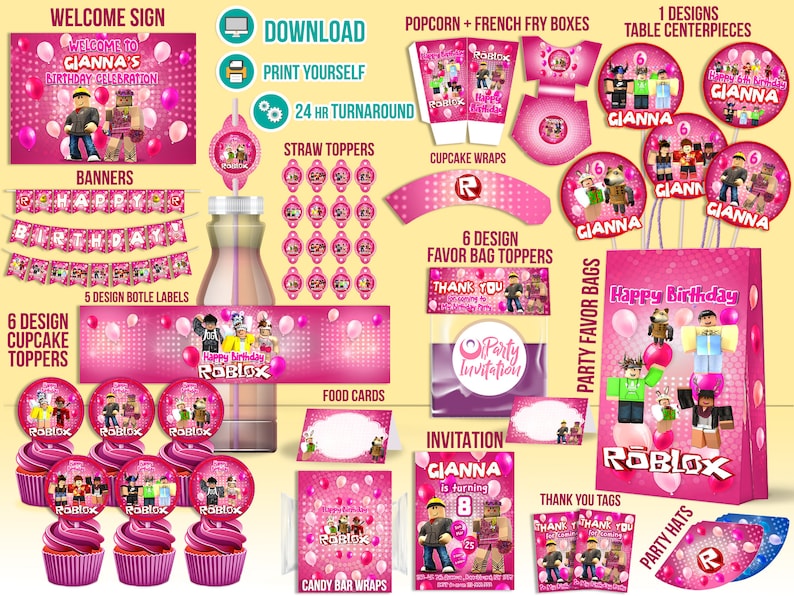 Roblox Party Supply Download Only Roblox Girl Party Etsy - image 0