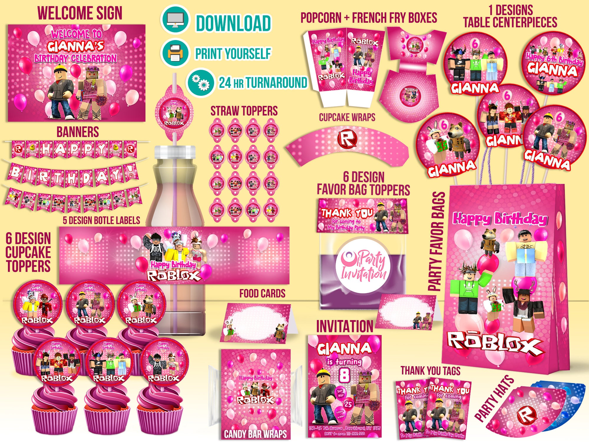 Roblox party supply DOWNLOAD ONLY Roblox Girl party Etsy