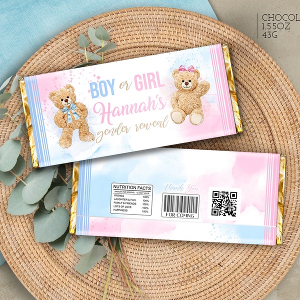 Editable We Can Bearly Wait Teddy Bear Gender reveal Candy bar party decorations he or she decor favor Download Corjl