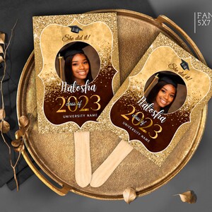 DIY Editable Graduation Brown Cream and Gold Fans Template Party decorations 2025 Senior 2025 centerpieces favors Instant download Corjl