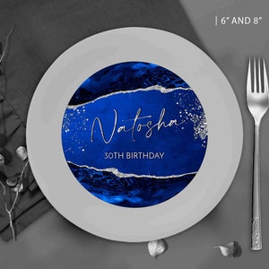 Indigo Blue & Silver Charger Plate Insert: Editable Birthday Template (CORJL)