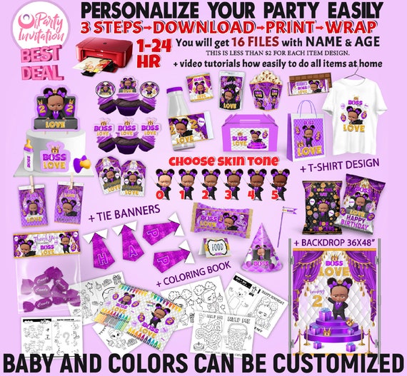 Boss Girl Baby Party Supplies African American Girl Download Etsy