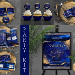 Blue & Gold 30th Birthday Party Kit: Printable Decorations (Digital Download)