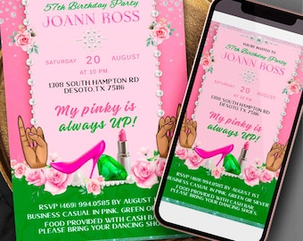 Aka Pink Green invitation template Adult 20th 30th 40th 50th birthday alpha kappa alpha sorority party favors printable Download CANVA