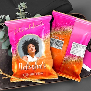 Hot Pink Birthday Chip Bag: Personalized Party Favor (Printable Template)