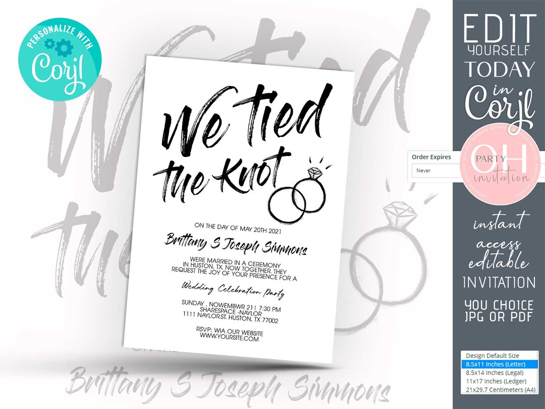 We Tied the Knot Invitation Elopement Invitation Wedding Minimalist