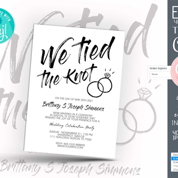 We tied the knot invitation Elopement invitation Wedding Minimalist Announcement, Reception party invite Editable Template, INSTANT DOWNLOAD