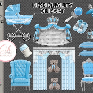 Baby boy clipart Prince Stroller blue African American baby shower light Blue Gold Crown King Clip art Download  carriage teddy bear
