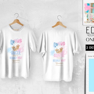 Editable We Can Bearly Wait Gender reveal Teddy Bear T shirt Team printable party decorations sublimation he or she favor Download Corjl