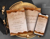 Editable Shades of Melanin Birthday Dinner Invitation, Shades of Brown Agate Birthday Invite digital printable, Mobile Evite Corjl template Il_170x135