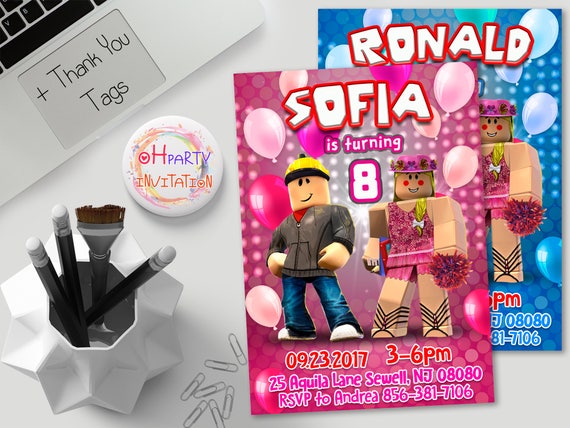 Roblox Birthday Invitation For Girl And Free Thank You Tags Roblox - roblox birthday invitation for girl and free thank you tags roblox party invitation for boy roblox invitation download roblox invite