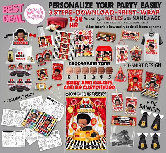 Africa America Boss Boy Baby Party Decorations Download Print